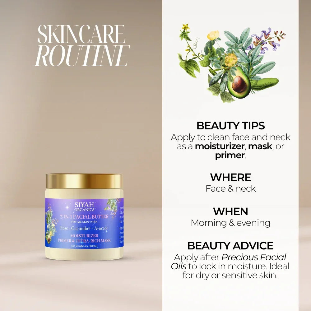 3-in-1 Facial Butter | Rose - Cucumber - Avocado