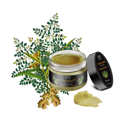 Natural facial exfoliator with moringa and ginger for radiant skin