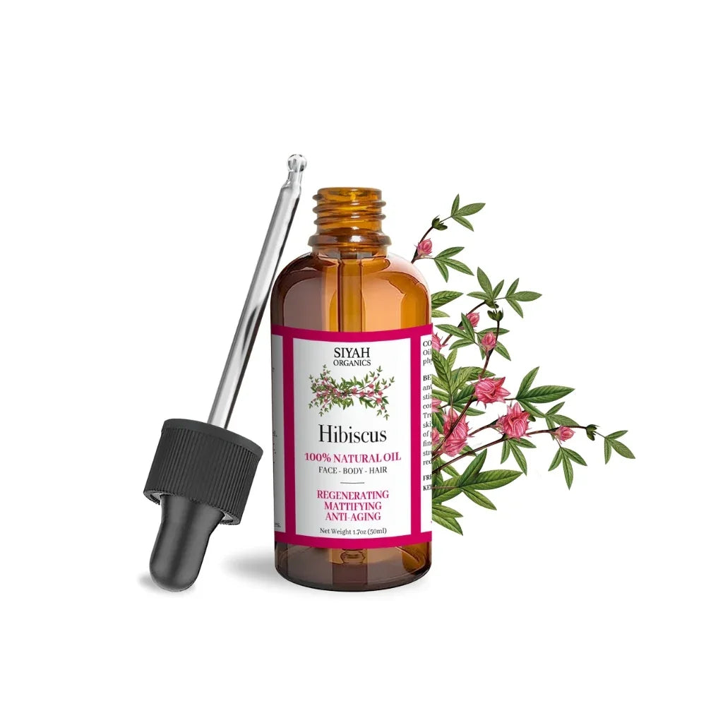 Hibiscus 100% natural oil for face, body, hair — regenerating, mattifying, anti-aging with dropper