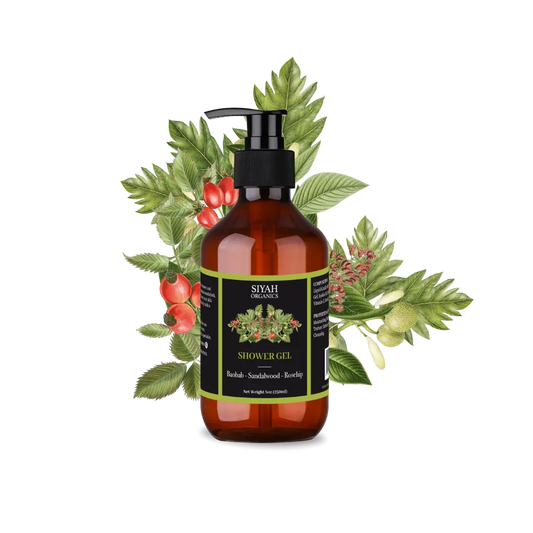 Natural shower gel with baobab, sandalwood, and roschip for radiant skin